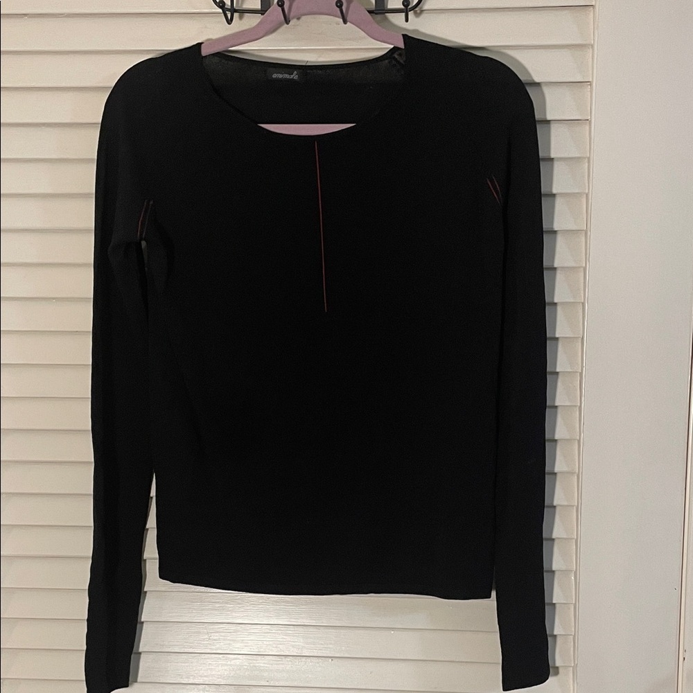 Animale Black Light Knit Lightweight Long Sleeve Red line Detailing Blouse